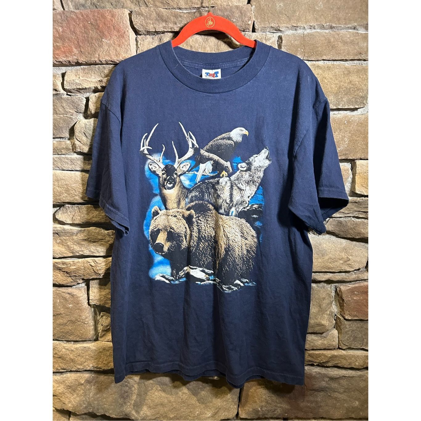 Vintage Vintage 1990s TNT NATURE Tshirt Fire Deer Elk Wolf hunting A Size US L / EU 52-54 / 3 - 1 Thumbnail