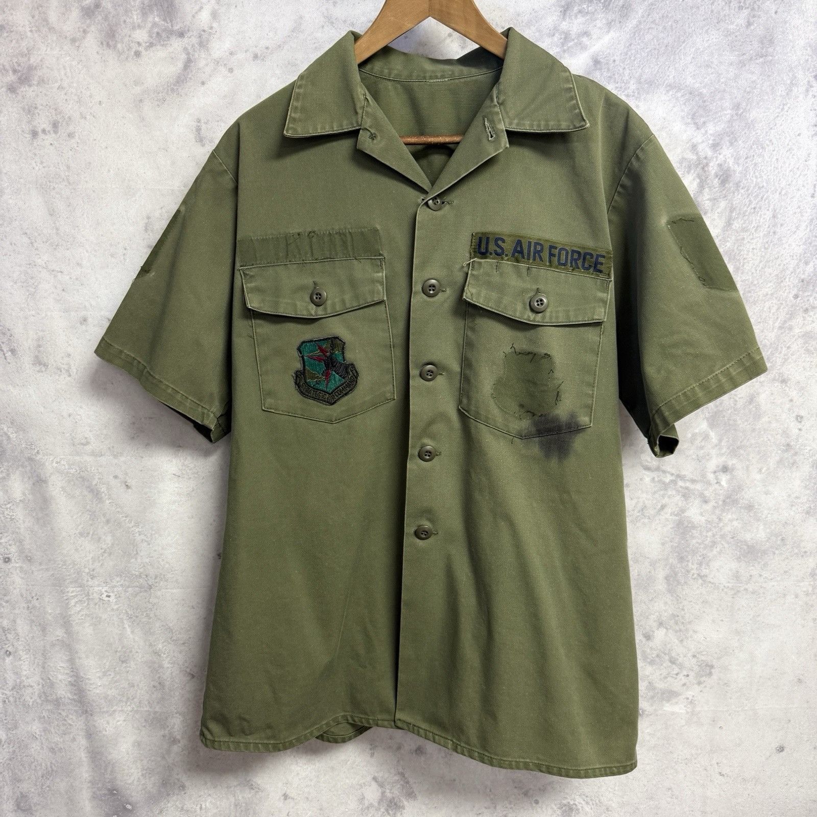 Vintage Vintage US Air Force Military Sateen Short Sleeve Button Up Size US XL / EU 56 / 4 - 1 Thumbnail