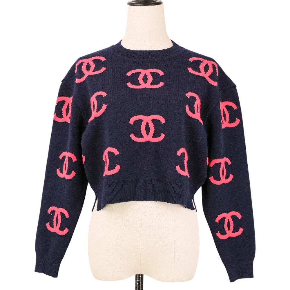 Chanel Chanel Chanel 21P Cashmere Blend Cropped Knit Sweater Textile Tops P70525 DUTY FREE for USA Size ONE SIZE - 1 Thumbnail