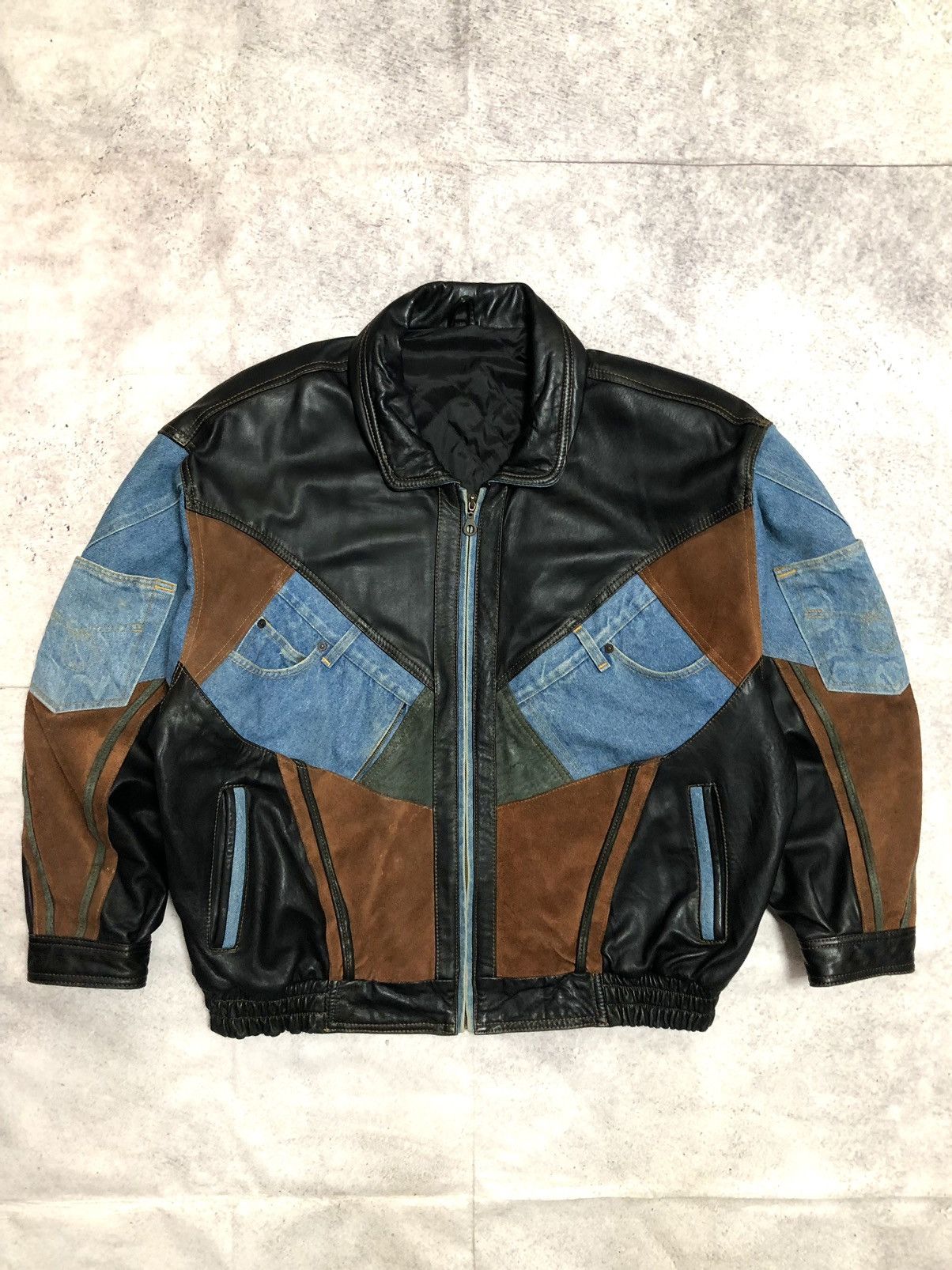 Japanese Brand Vintage Leather / Denim / Suede Hand Made Bomber Jacket ...