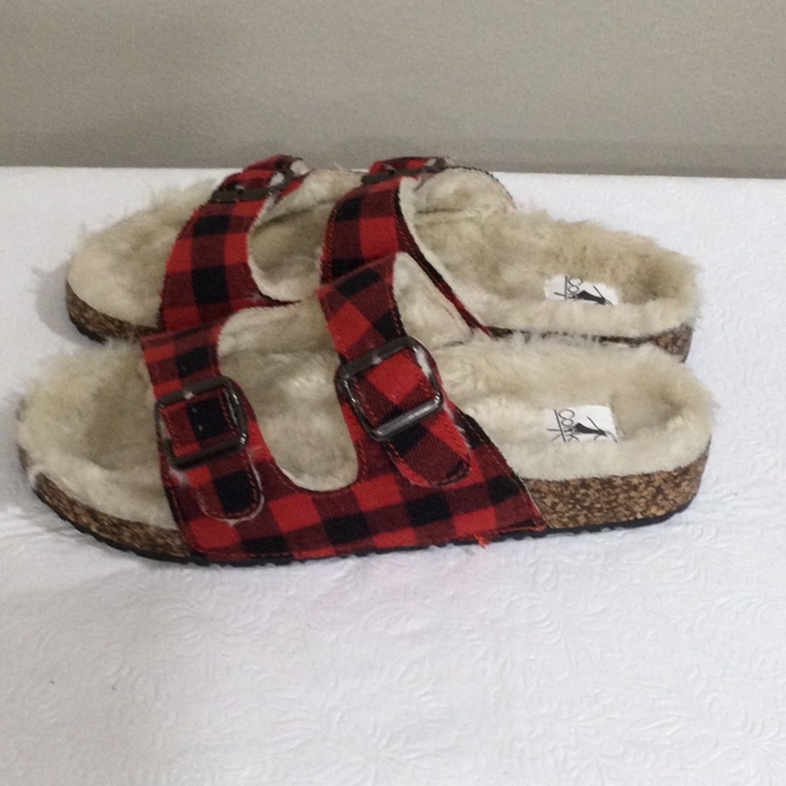 Other Corkys Laid Back Plaid Fur Lined Slip On Sandles 10 NWOT Size US 10 / IT 40 - 7 Thumbnail