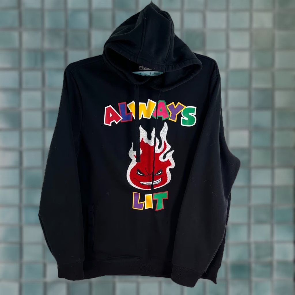 Vintage Rebel Hooded Sweatshirt 2XL Black Embroidered Puff Graphic Print Pattern Long Sleeve High Neck Pullover Men Size US XXL / EU 58 / 5 - 1 Thumbnail