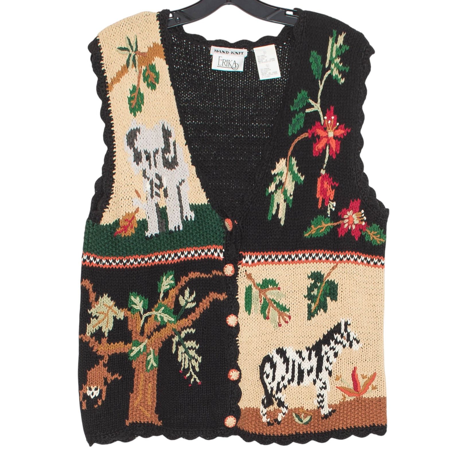 Other Vintage Hand Knit Sweater Vest Large Novelty Animal Safari Size L / US 10 / IT 46 - 1 Thumbnail