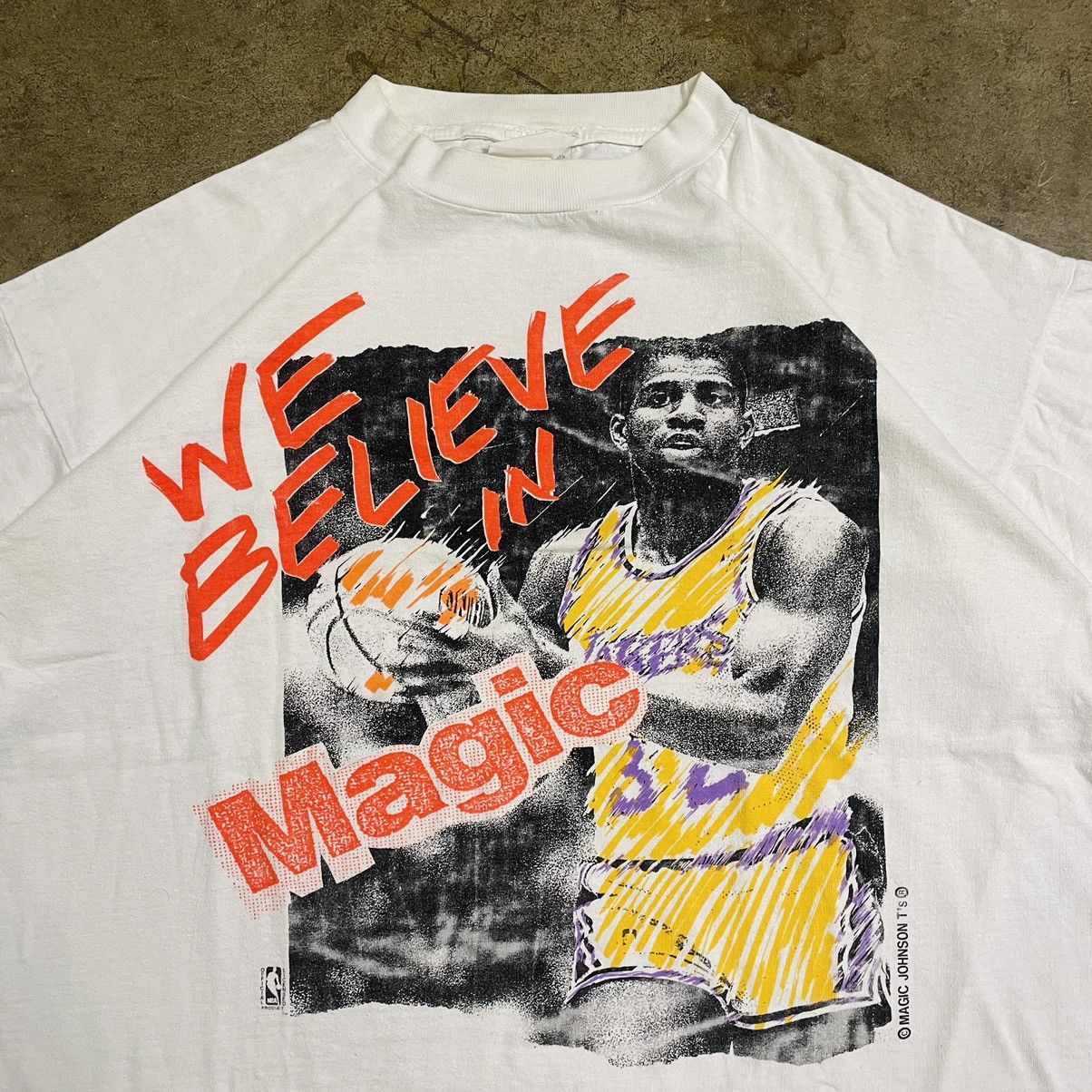 image of 90's Magic Johnson T’S “We Believe” Portrait T-Shirt in White, Men's (Size Large)