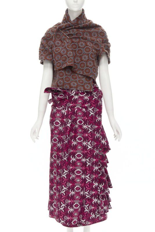 Comme des Garcons Runway COMME DES GARCONS 1999 Vintage brown floral macrame wrap top ruffle skirt Size XS / US 0-2 / IT 36-38 - 1 Thumbnail