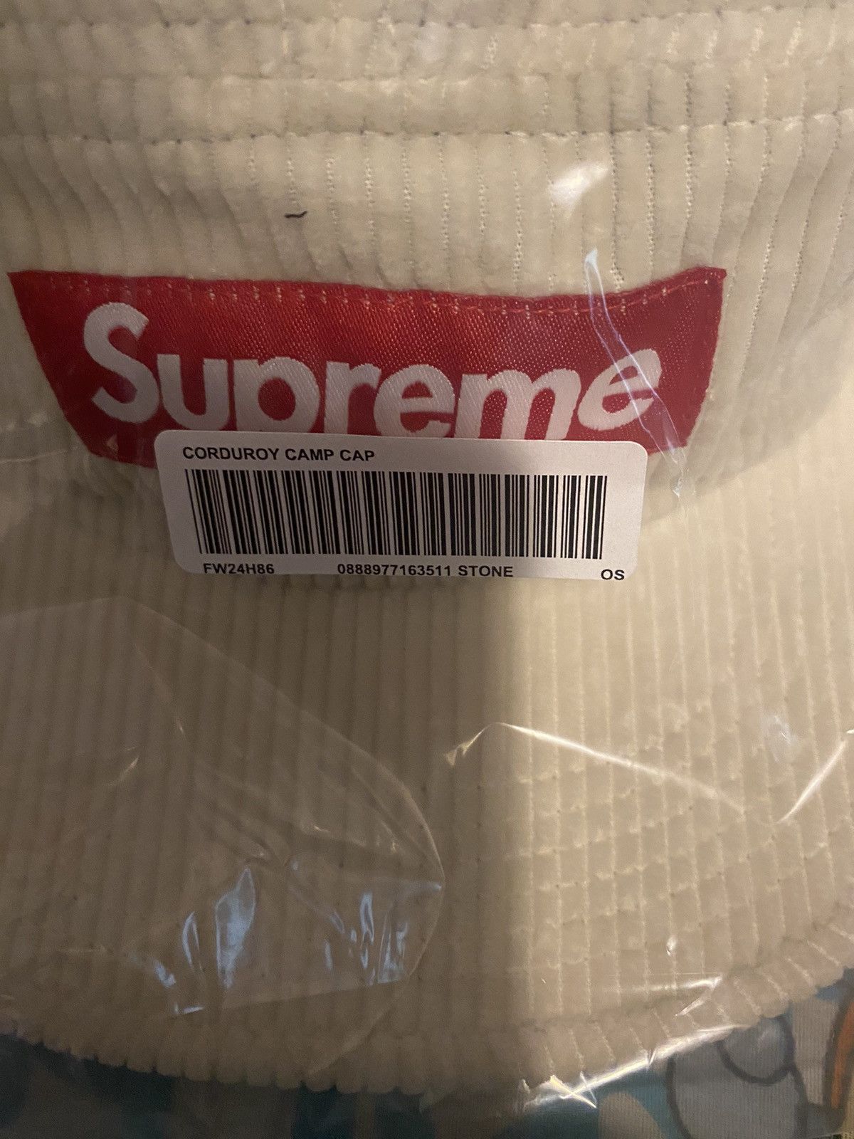 Supreme Supreme Corduroy Camp Cap Stone White (FW24) Red Box Logo Size ONE SIZE - 5 Thumbnail