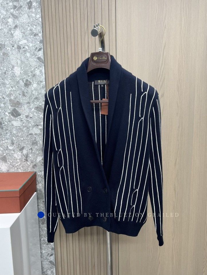 Loro Piana Blue Striped Button-Front Cardigan Size M Size US M / EU 48-50 / 2 - 1 Thumbnail