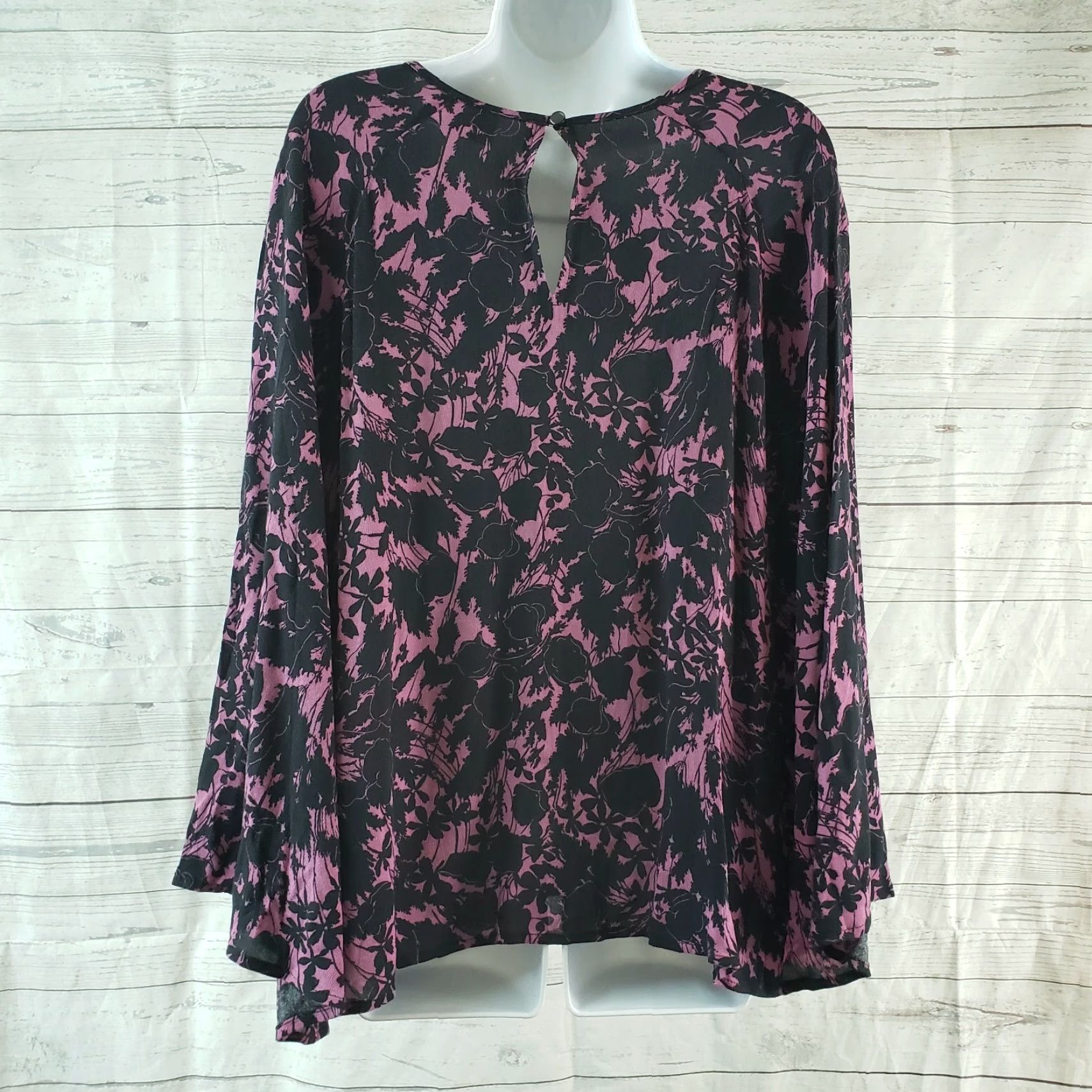 Vintage Abound Womens Blouse Shirt Long Sleeve Size M Purple Black Floral Keyhole Narrow Sleeve Vintage No Size M / US 6-8 / IT 42-44 - 4 Thumbnail