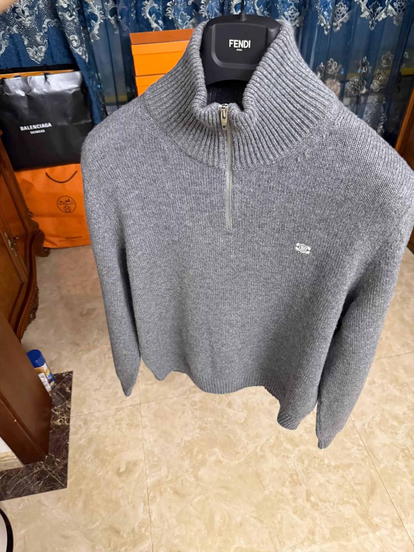 Celine CELINE Wool-Cashmere Stand-Collar Zip-Up Sweater L (New) Size L / US 10 / IT 46 - 3 Thumbnail
