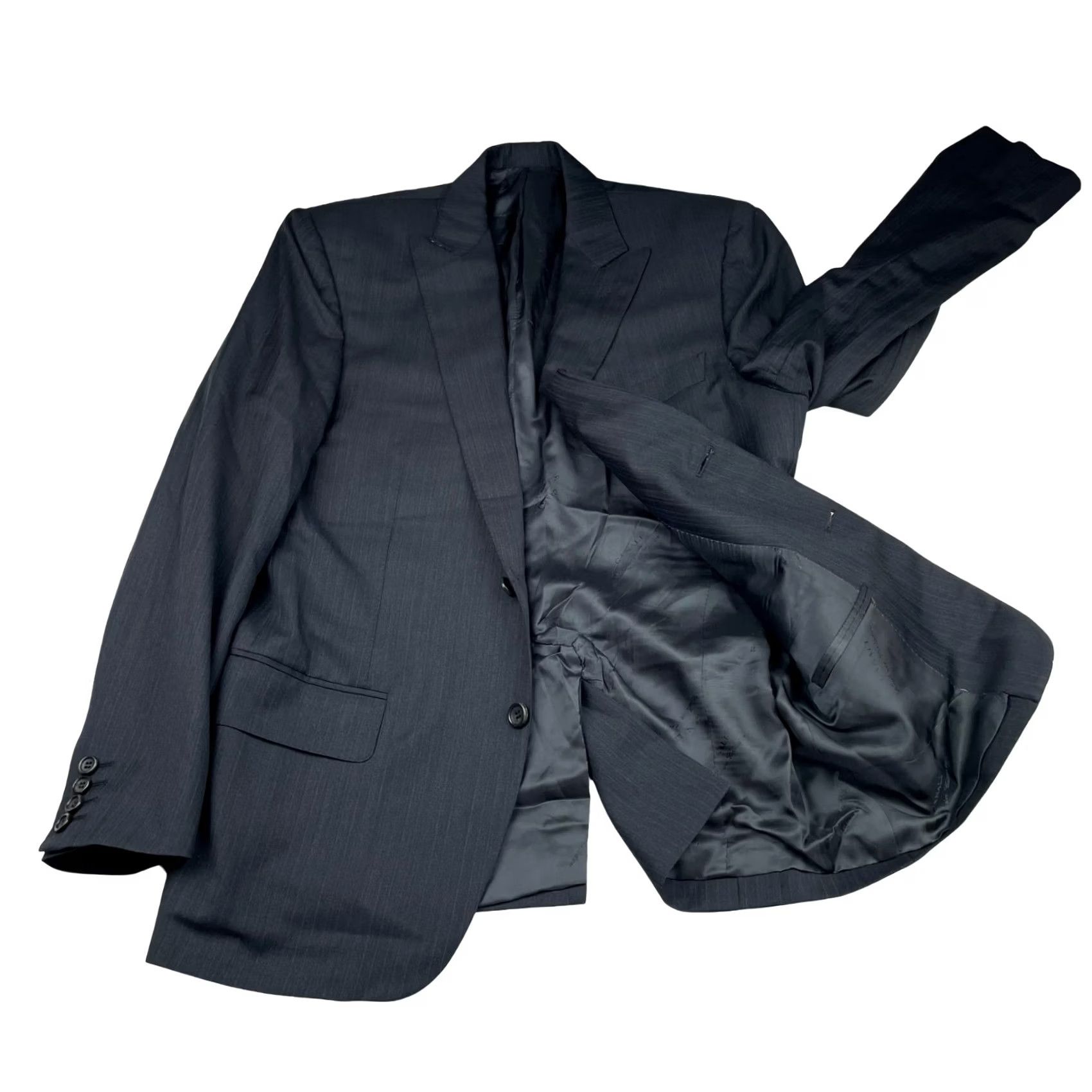 Canali Canali Blazer Jacket Gray/Blue Stripe 2-Button 100% Wool Notch Lapel Short US 38S, Italy, 38 Small Vintage No Mens Size 38R - 3 Thumbnail