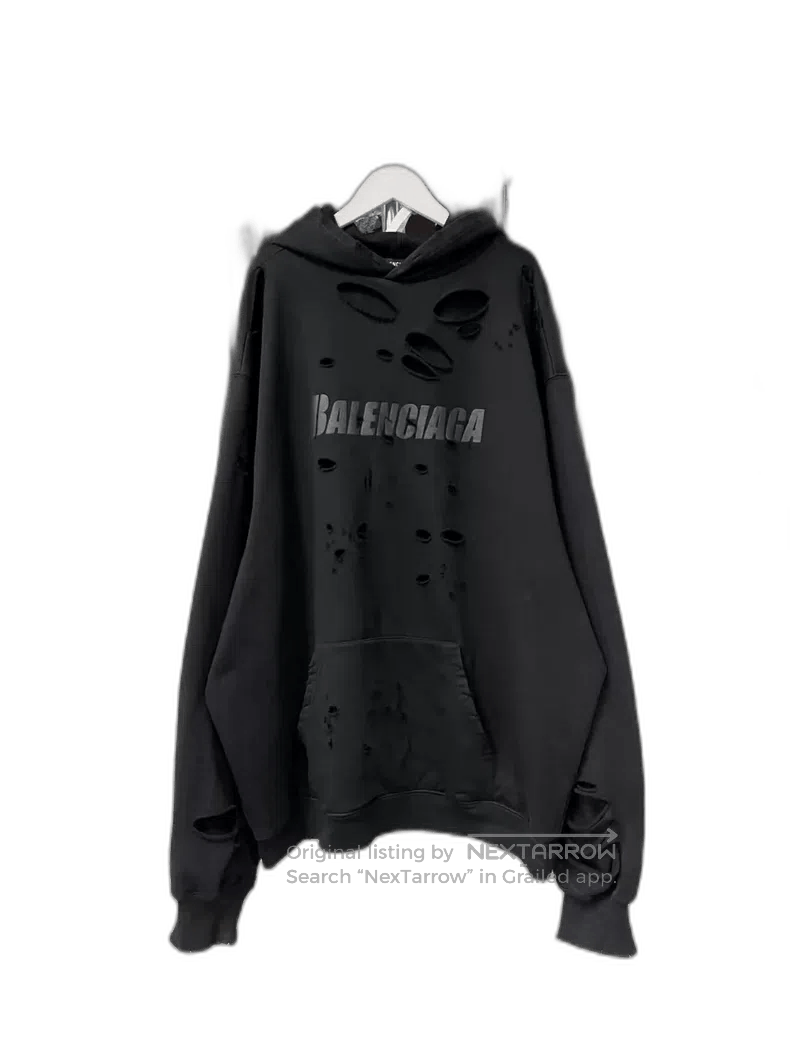 Balenciaga Balenciaga Black Distressed Hoodie Sweatshirt. Size US S / EU 44-46 / 1 - 1 Thumbnail