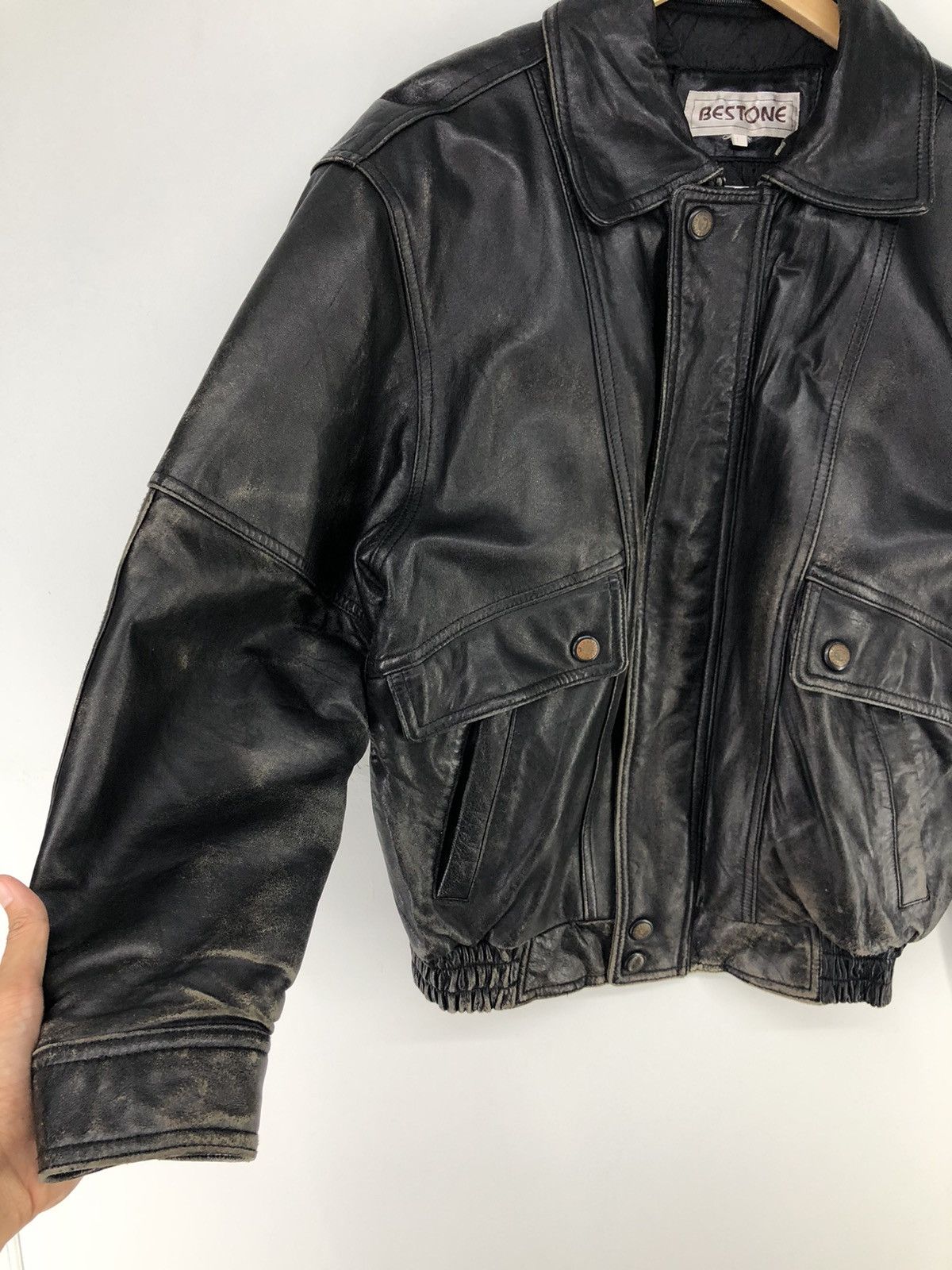 Leather Vintage Bestone Sheepskin Leather Bomber Jacket Size US L / EU 52-54 / 3 - 7 Thumbnail