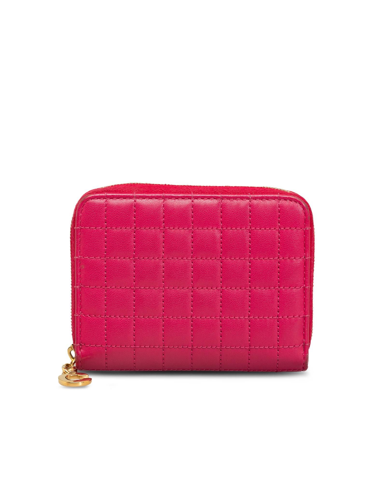 image of Celine Quilted Leather Zip Coin Pouch in Pink, Women's