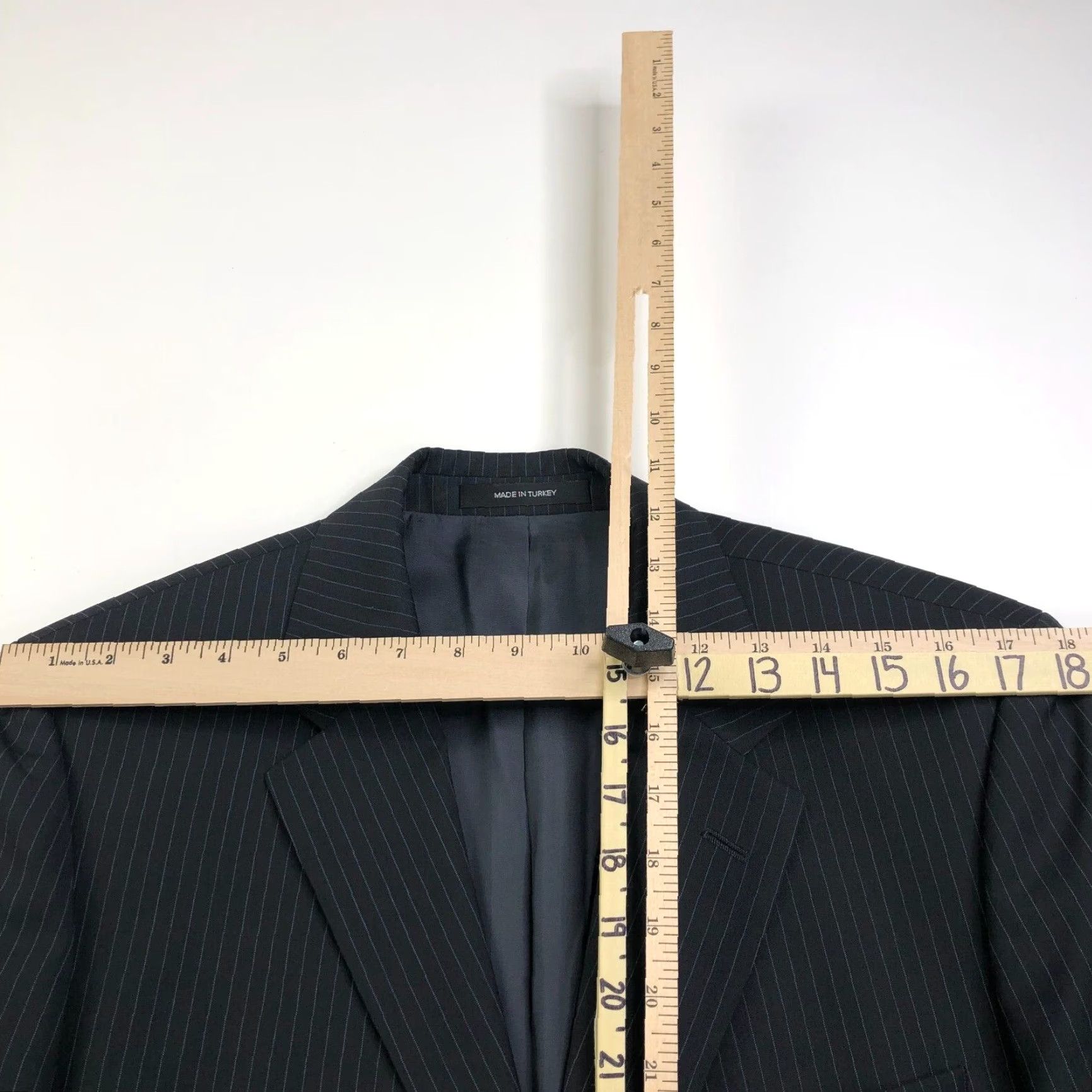 Hugo Boss Hugo Boss 38 R Three-Button Sport Suit Coat Jacket Striped Black Wool Men Suit Jacket Size 38R - 5 Thumbnail