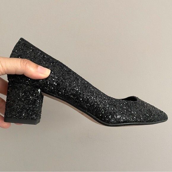 Zara Zara Black Glitter Block Heels - 36/5.5-6US, BNWOTs! 🇵🇹 Size US 6 / IT 36 - 3 Thumbnail