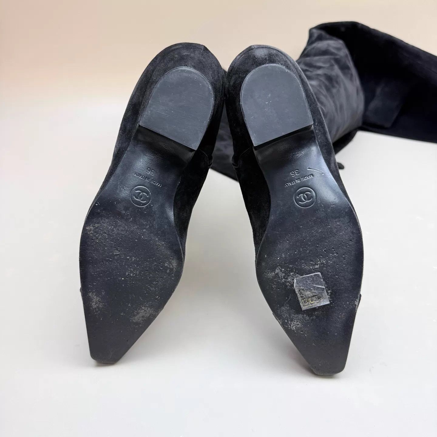 Chanel CHANEL Black Suede Knee-High CC Boots 36 99 New Size US 5.5 / IT 35.5 - 7 Thumbnail