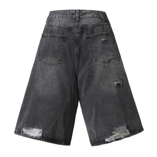 VIBE Washed straight men's metal loose ripped denim shorts y2k Size US 32 / EU 48 - 2 Thumbnail