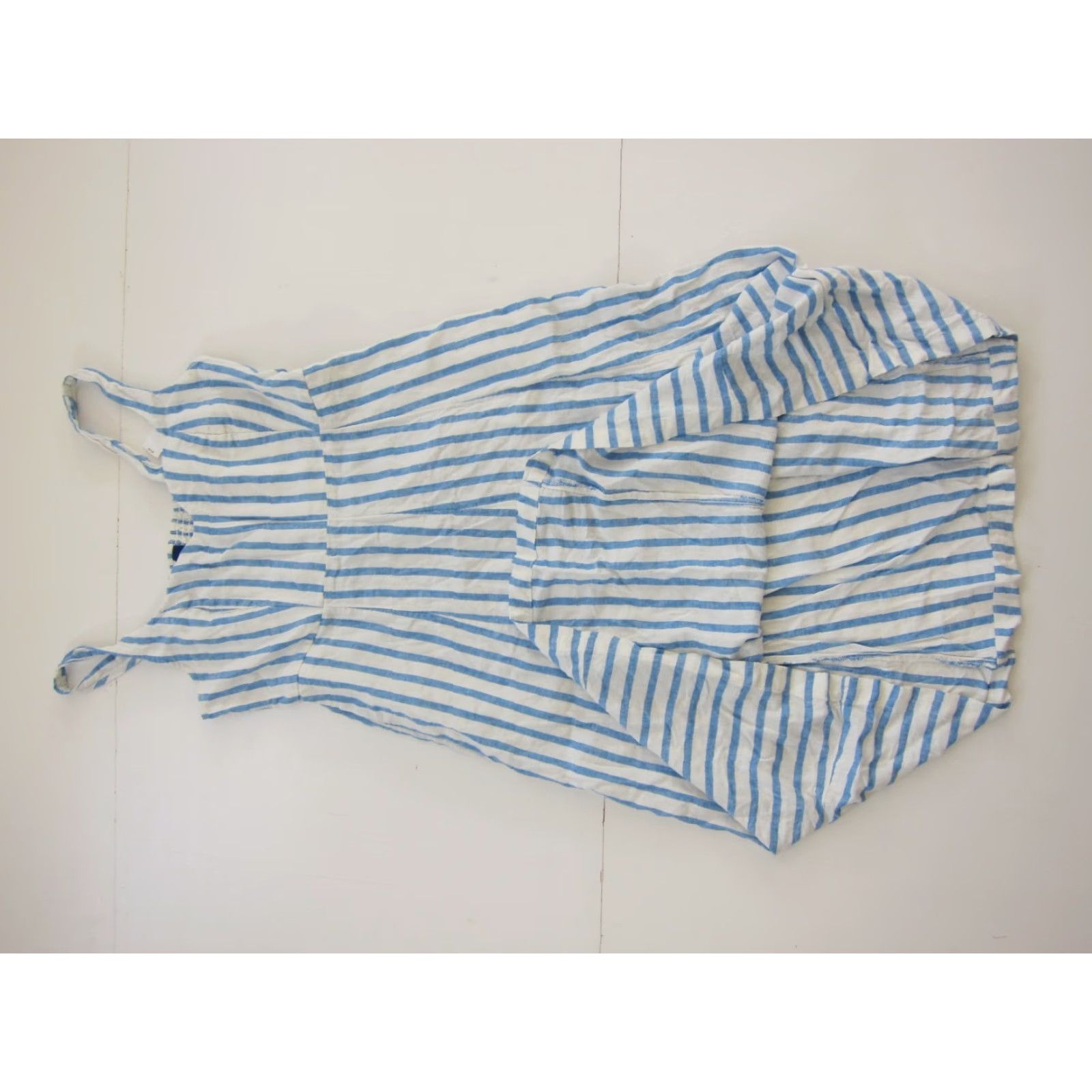 NWT Old Navy Linen Rayon Blue White Stripe Pocket Midi Tank Sun Dress Large