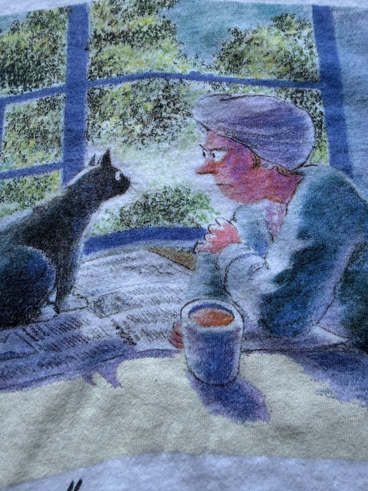 Vintage Vintage 90s Breakfast Cat Jeff Leedy Art Graphic Tee Size US L / EU 52-54 / 3 - 4 Thumbnail