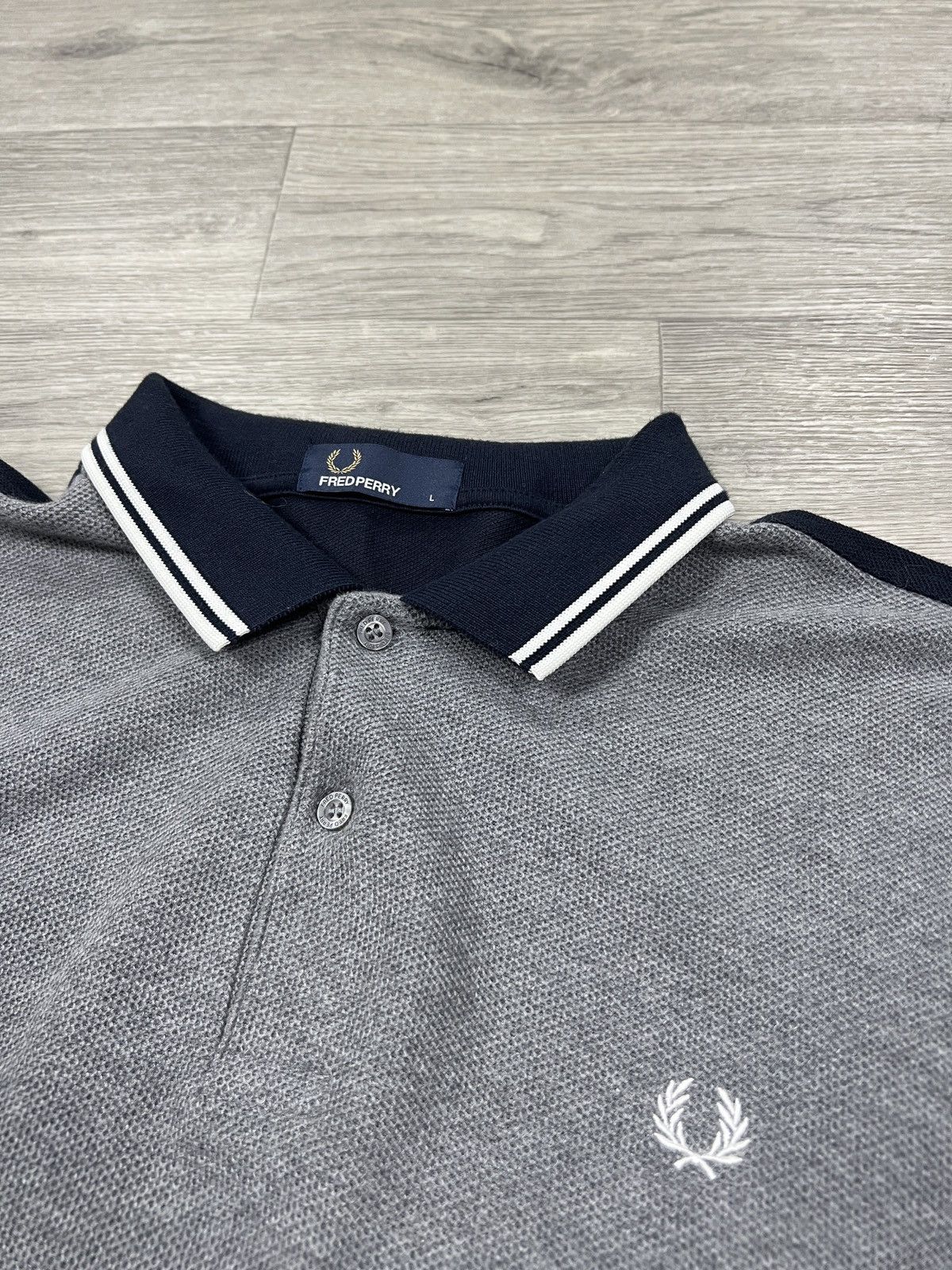 Fred Perry Fred Perry Men's Colour Block Long Sleeve Polo Grey & Navy Size US L / EU 52-54 / 3 - 3 Thumbnail
