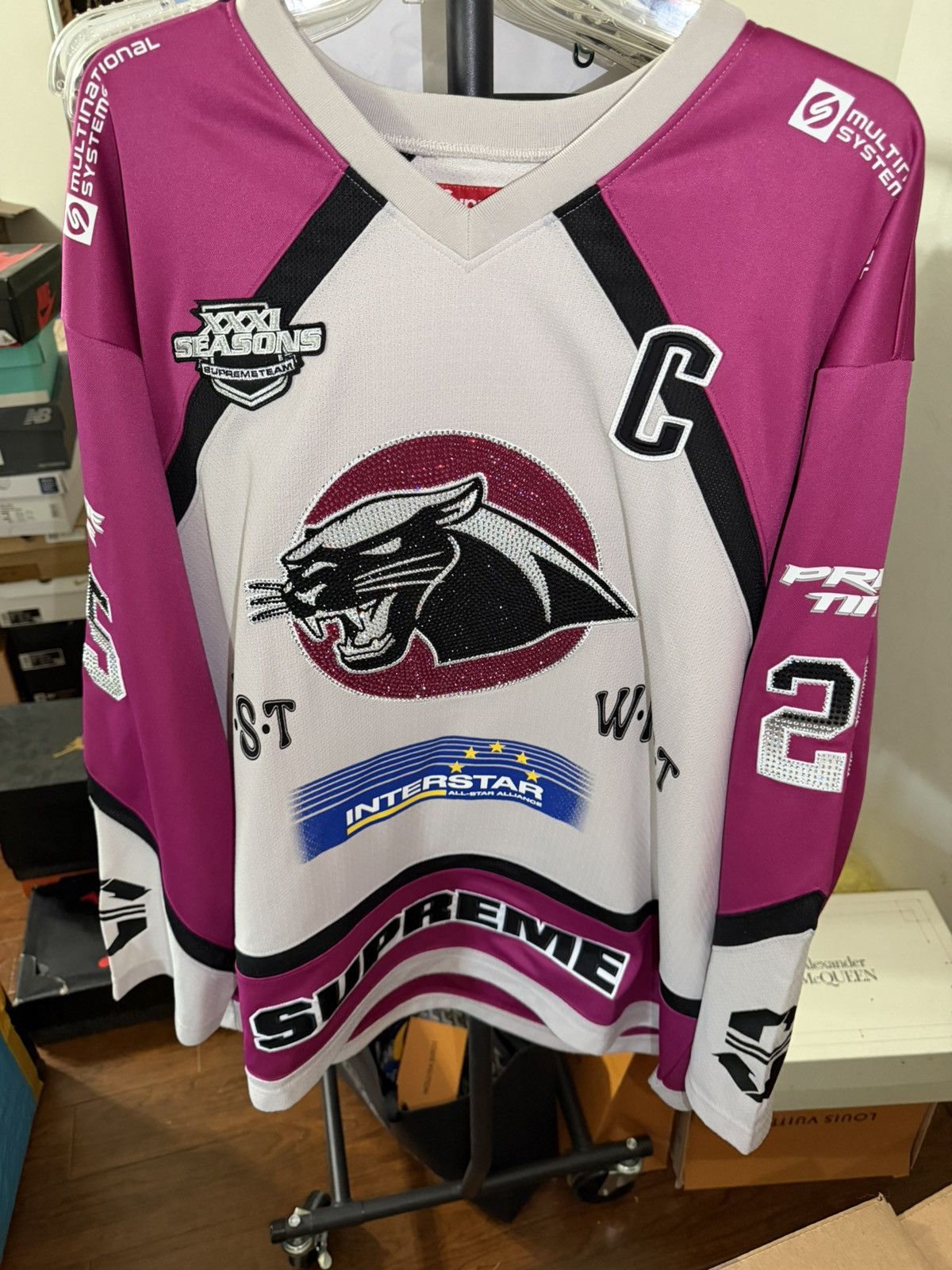 Supreme Rhinestone Hockey Jersey XL PINK NEW