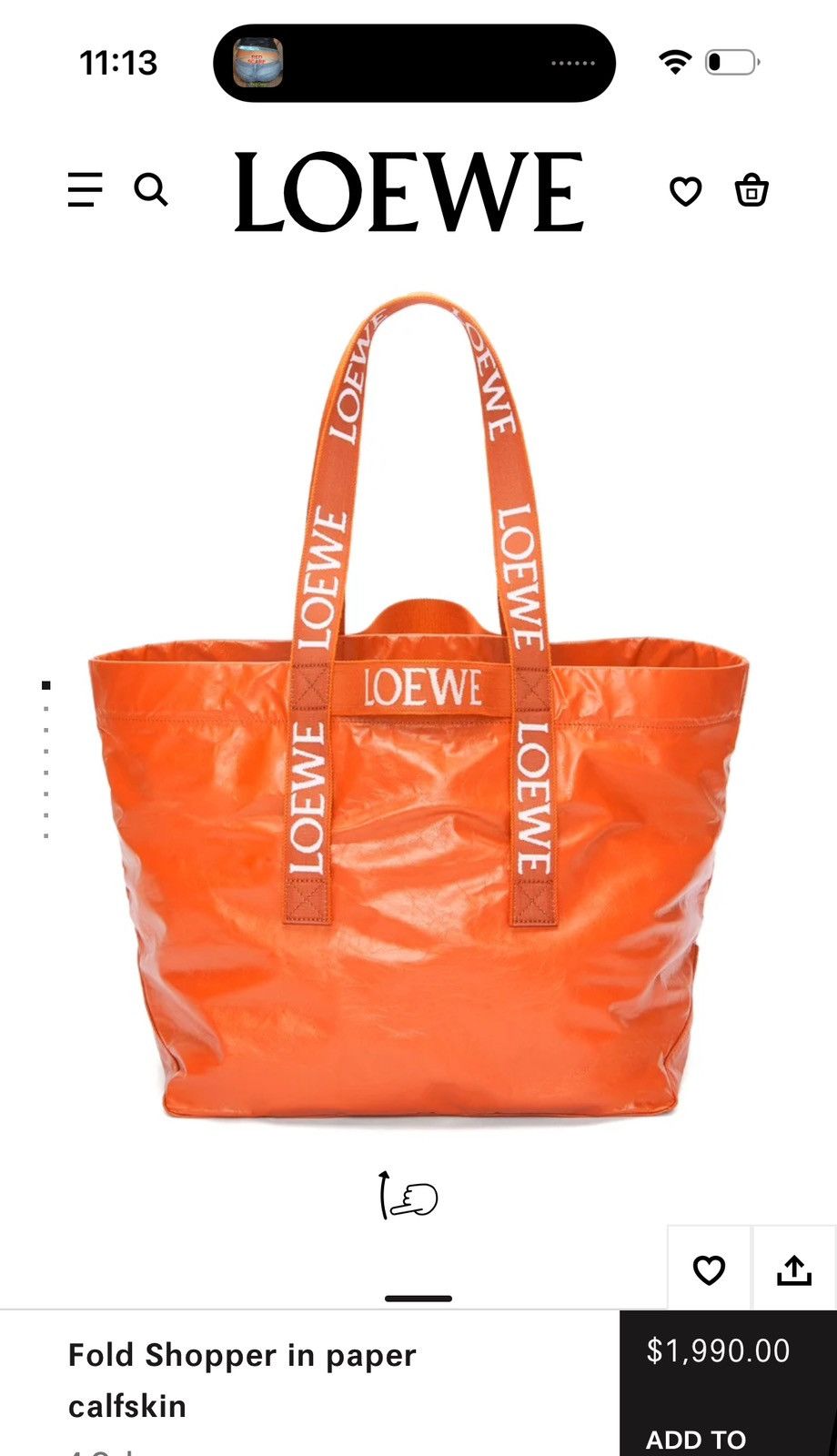 Loewe Loewe Fold Shopper Tote - Orange Leather Size ONE SIZE - 6 Thumbnail
