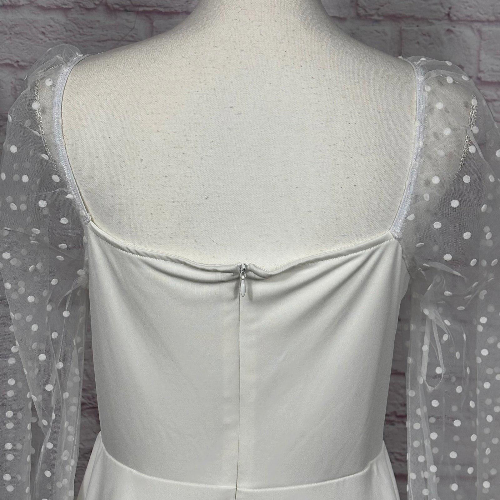 Other White Polka Dot Mesh Sleeve Fit & Flare Mini Dress Large Size L / US 10 / IT 46 - 6 Thumbnail