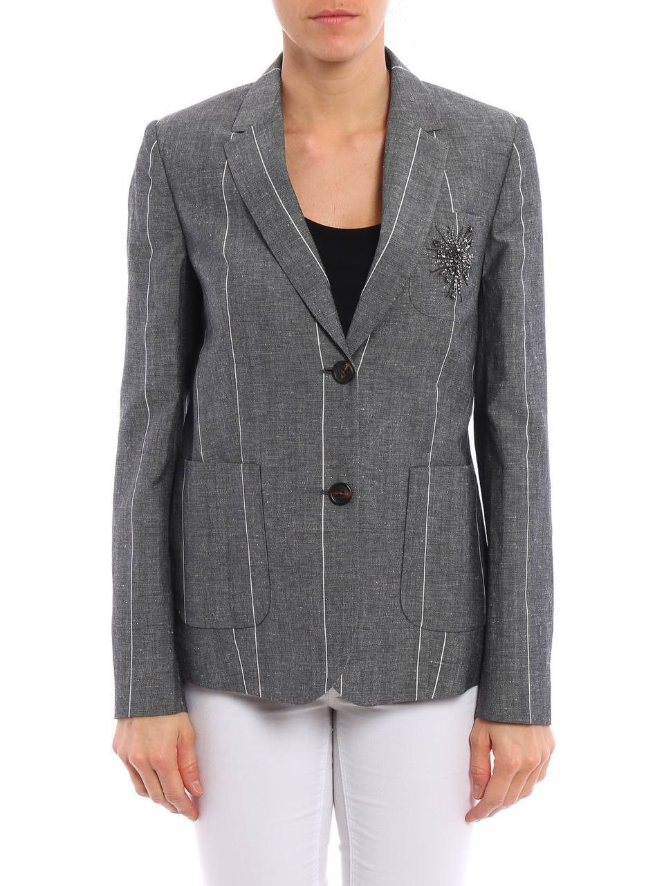 Brunello Cucinelli Brunello Cucinelli Wool Linen Pinstripe Blazer - Size IT38 Size XS / US 0-2 / IT 36-38 - 2 Thumbnail