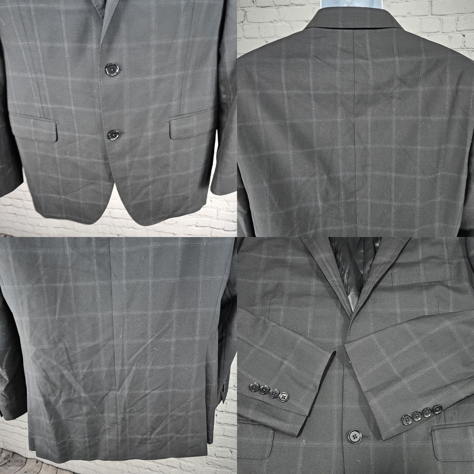 DKNY DKNY Blazer Black 100% Wool Check 2 Button Notch Double Vented Sport Coat 42R Size 42R - 8 Thumbnail