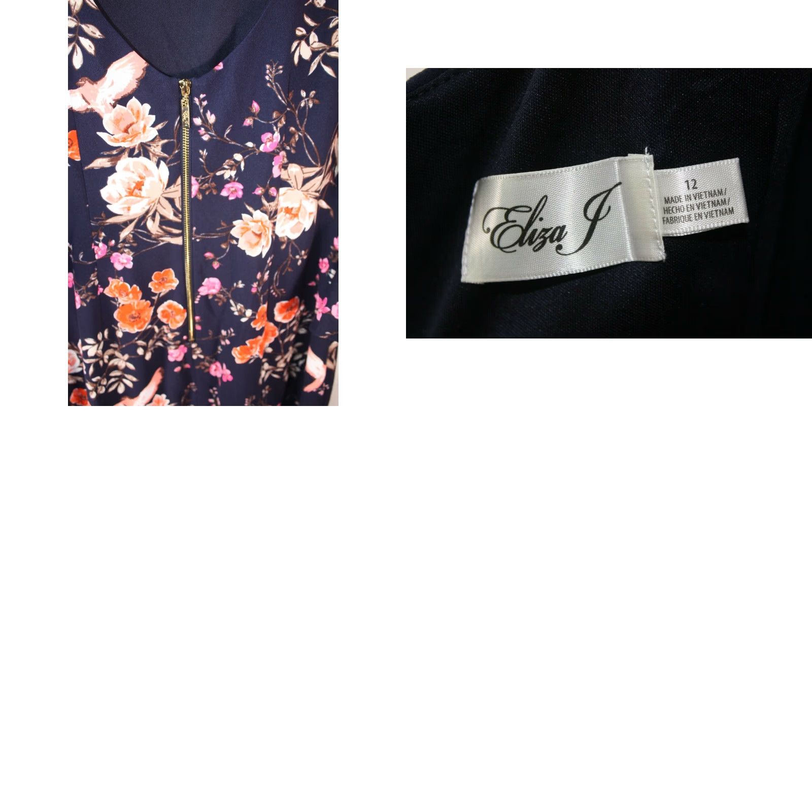 Vintage Eliza J Dress Sash Tie Print Faille Fit & Flare (Plus Size 12) Navy Floral Knee-Length Crew Neck Sleeveless Zipper Closure Women's Size XL / US 12-14 / IT 48-50 - 8 Thumbnail