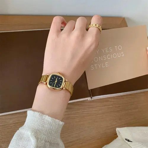 Jewelry Gold Square Face Fashion Watch, Elegant Gold Bracelet Size ONE SIZE - 1 Thumbnail