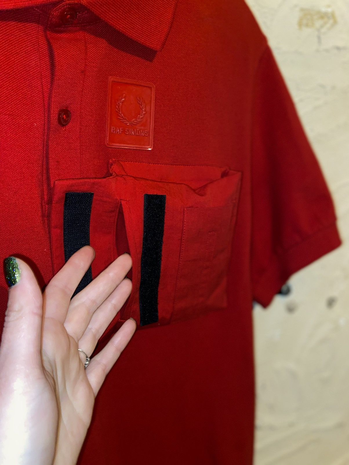 Fred Perry Archive Raf Simons Red Polo T-Shirt Rubber logo Big Pocket Size US M / EU 48-50 / 2 - 8 Thumbnail