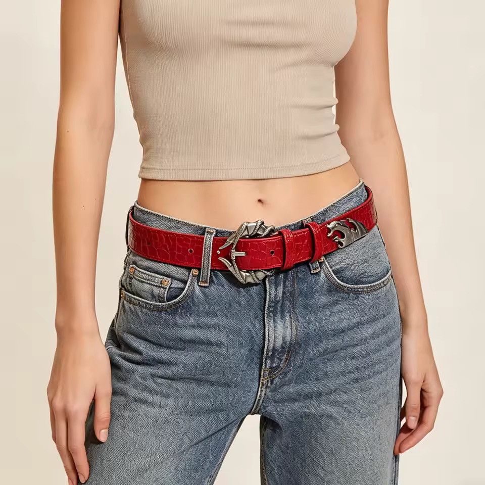 Leather 110 cm Y2k Grunge Buckle Pu Leather Belt Size ONE SIZE - 1 Thumbnail