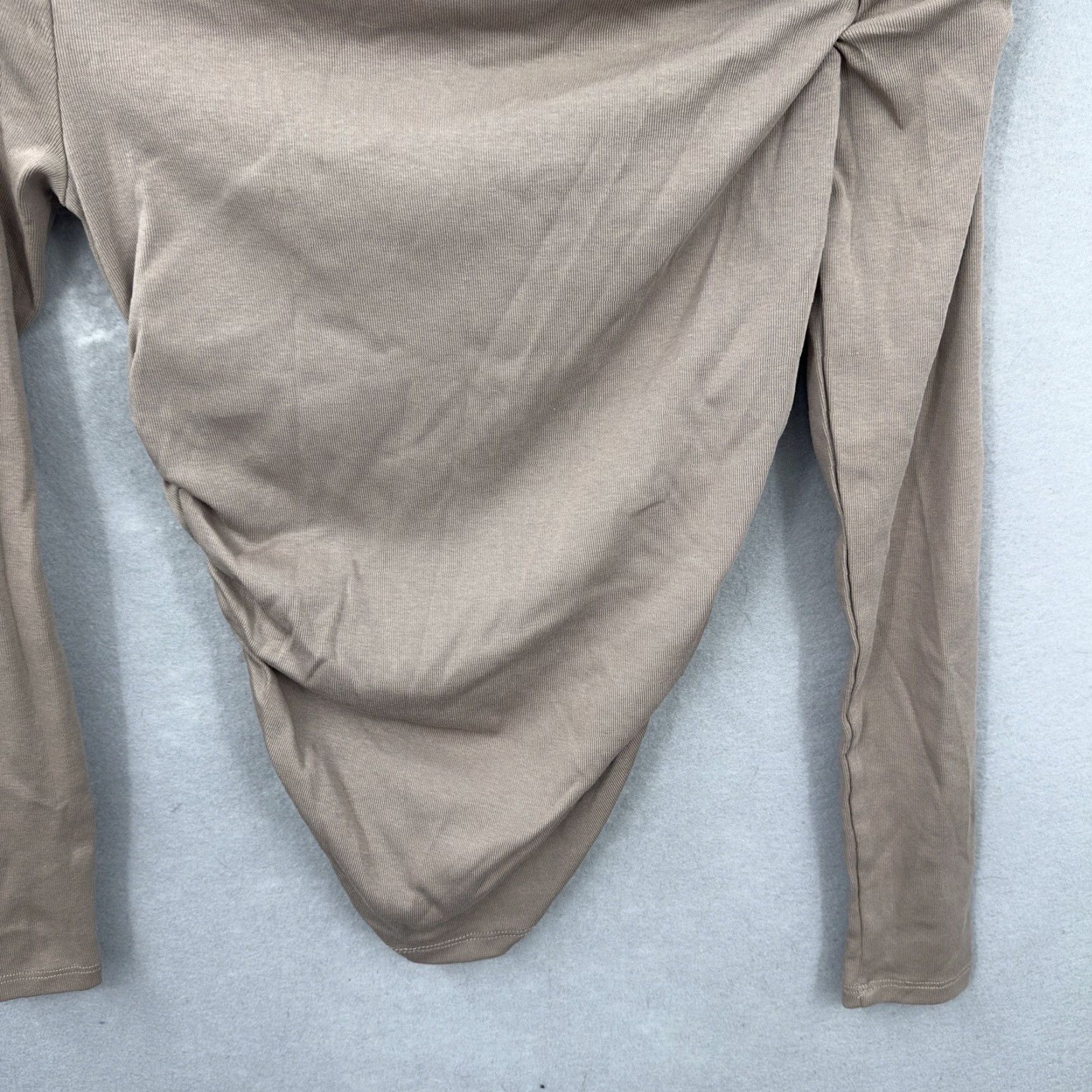 Zara ZARA Womens Exposed Shoulder Top Small Ribbed Shirt Beige Tan Knit Blouse Bohemian Classic Casual Shirt Size S / US 4 / IT 40 - 3 Thumbnail