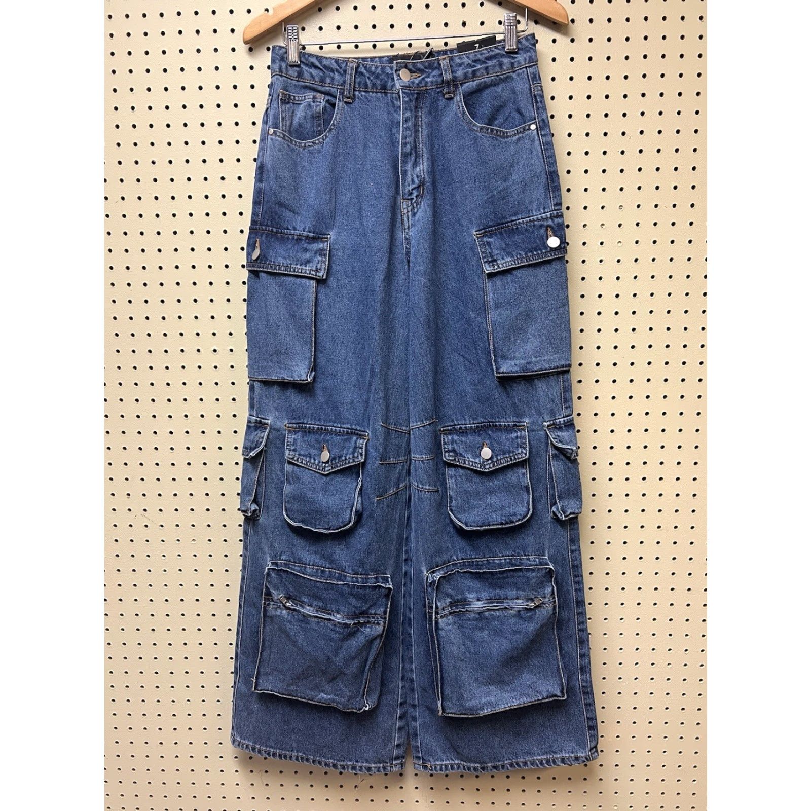 Fashion Nova Fashion nova Jeans Women 7 Blue Cargo Hi-Rise 90s Y2K Baggy Wide-Leg NEW Size 28" / US 6 / IT 42 - 2 Thumbnail