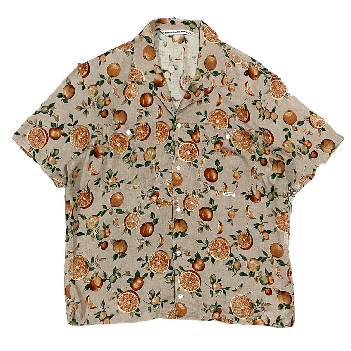 Image of Issey Miyake x Mademoiselle Non Non Vintage Open Collar Hawaii Rayon Shirt in Orange (Size Small)