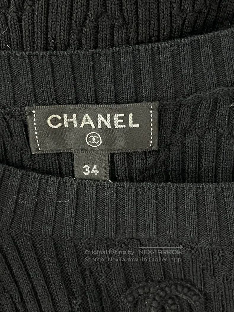 Chanel Chanel Black dark pattern full logo knitted short sleeves Size XXS / US 00 / IT 34 - 4 Thumbnail