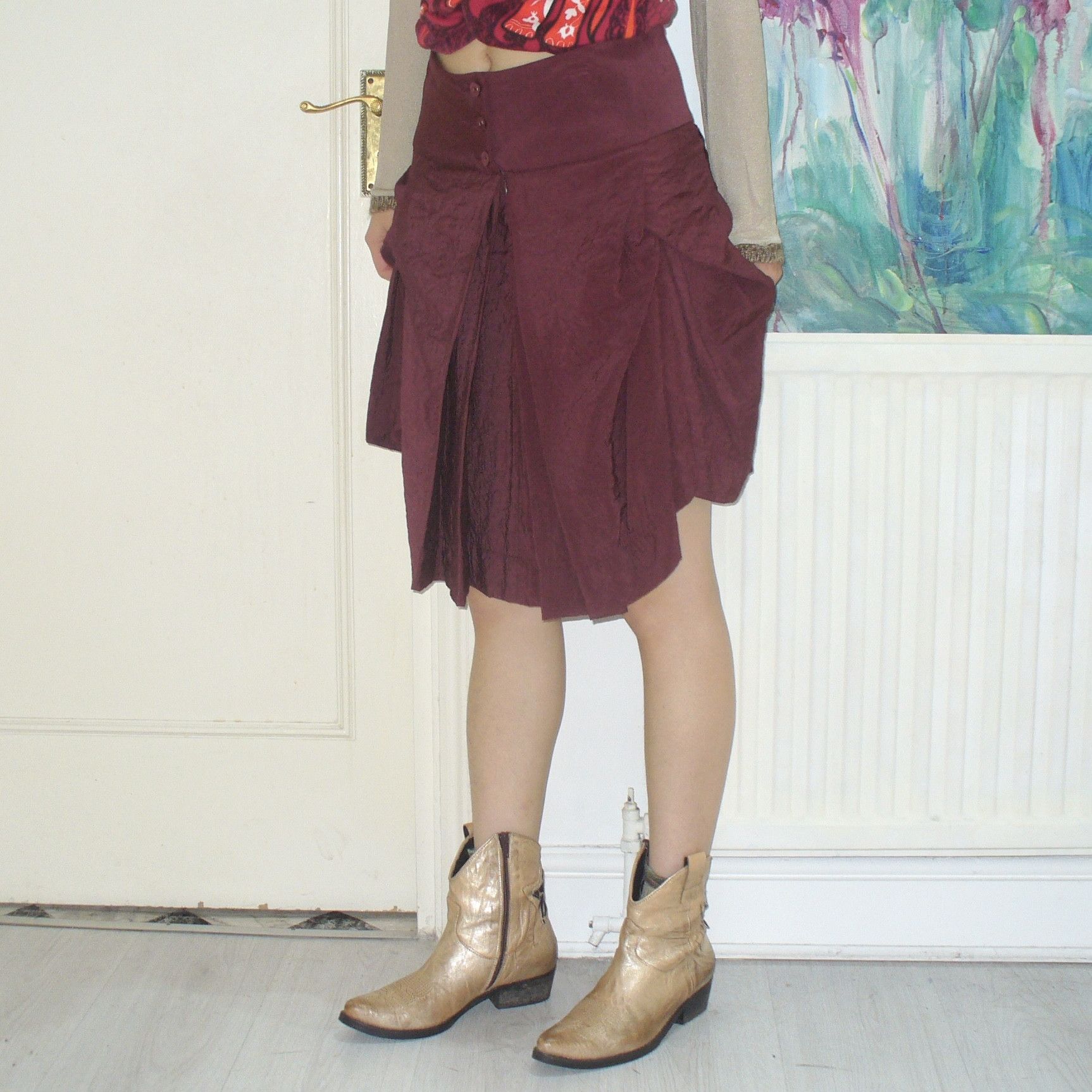 Other Japanese preloved burgundy deconstructed skirt Size 28" / US 6 / IT 42 - 1 Thumbnail