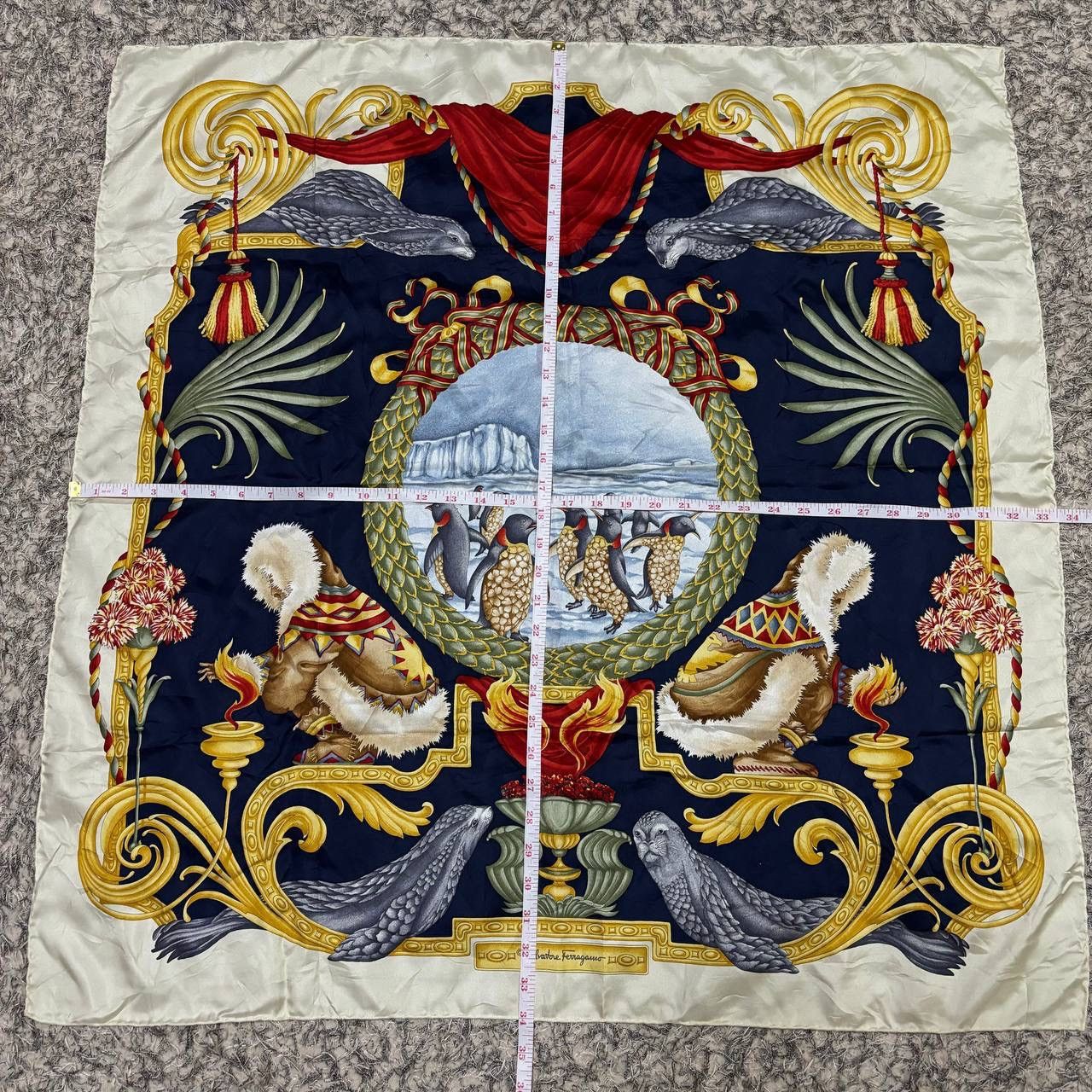 Salvatore Ferragamo Ferragamo 90s Arctic Penguin Seal Silk Scarf Made in Italy Size ONE SIZE - 5 Thumbnail