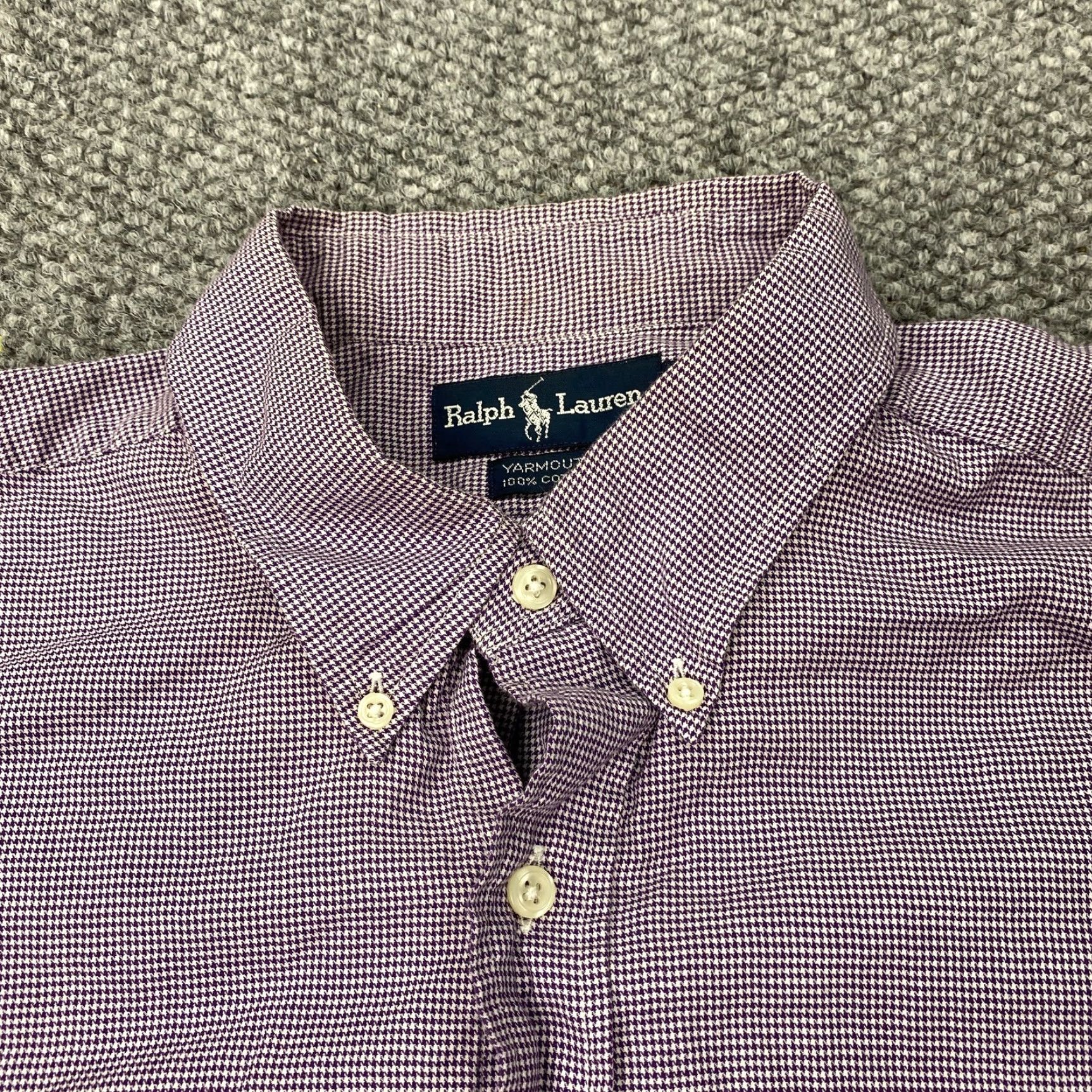 Ralph Lauren VINTAGE Ralph Lauren Yarmouth Shirt Mens L Purple Houndstooth Button-Down Polo Embroidered Check Cotton Classic Fit Size 42R - 3 Thumbnail