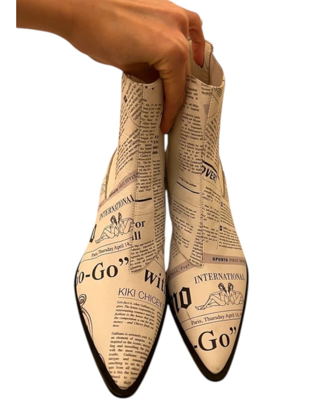 John Galliano ICONIC GAZETTE PRINTED LEATHER BOOTS Size US 8 / IT 38 - 2 Thumbnail