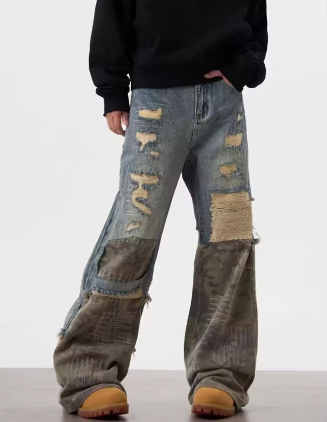 Japanese Brand Winter Destroyer Camo Patchwork Ripped Jeans Size US 30 / EU 46 - 1 Thumbnail