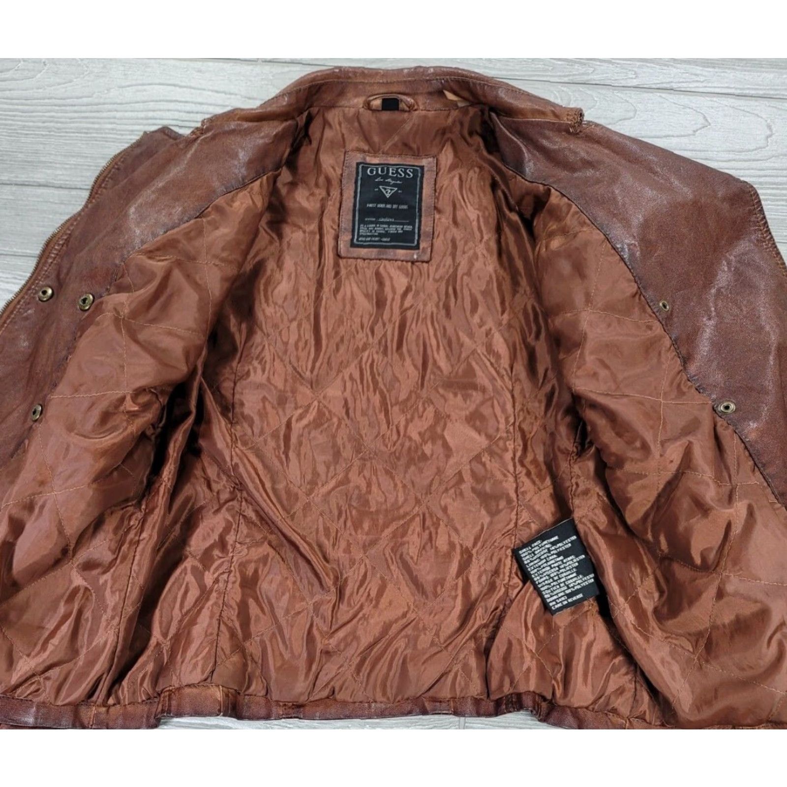 Guess GUESS Motorcycle Jacket Women Brown Full Zip Button Medium M Leather Look Size M / US 6-8 / IT 42-44 - 5 Thumbnail