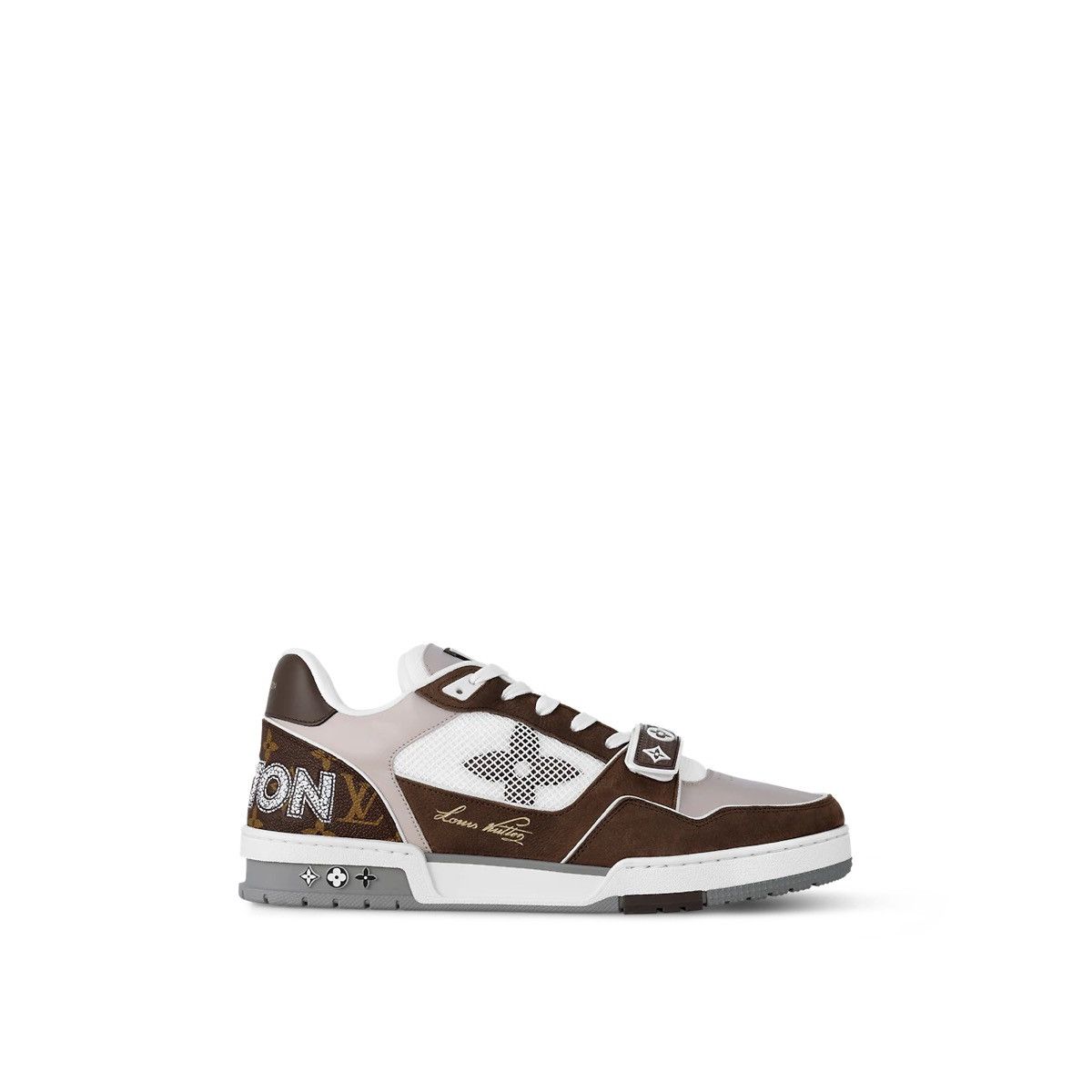 LV Logo Trainer Leather Sneakers White Mocha