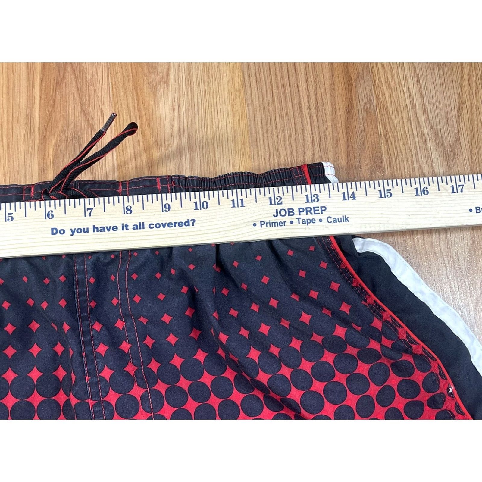 Vintage Unknown Shorts Mens M Medium RedBlackWhite Drawstring Swim Trunks 100% Polyester Size US 31 - 4 Thumbnail