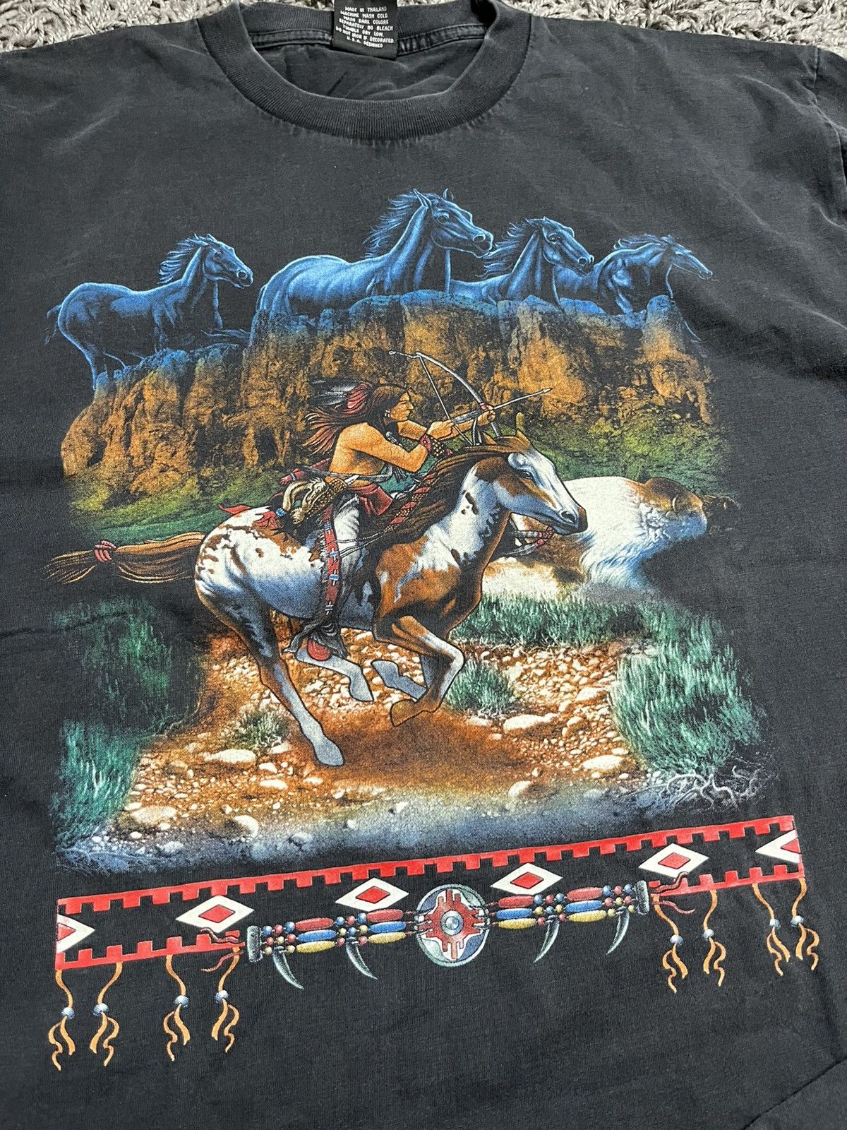 Band Tees Vintage Rock Eagle Native American T-Shirt XL Faded Black Size US XL / EU 56 / 4 - 3 Thumbnail