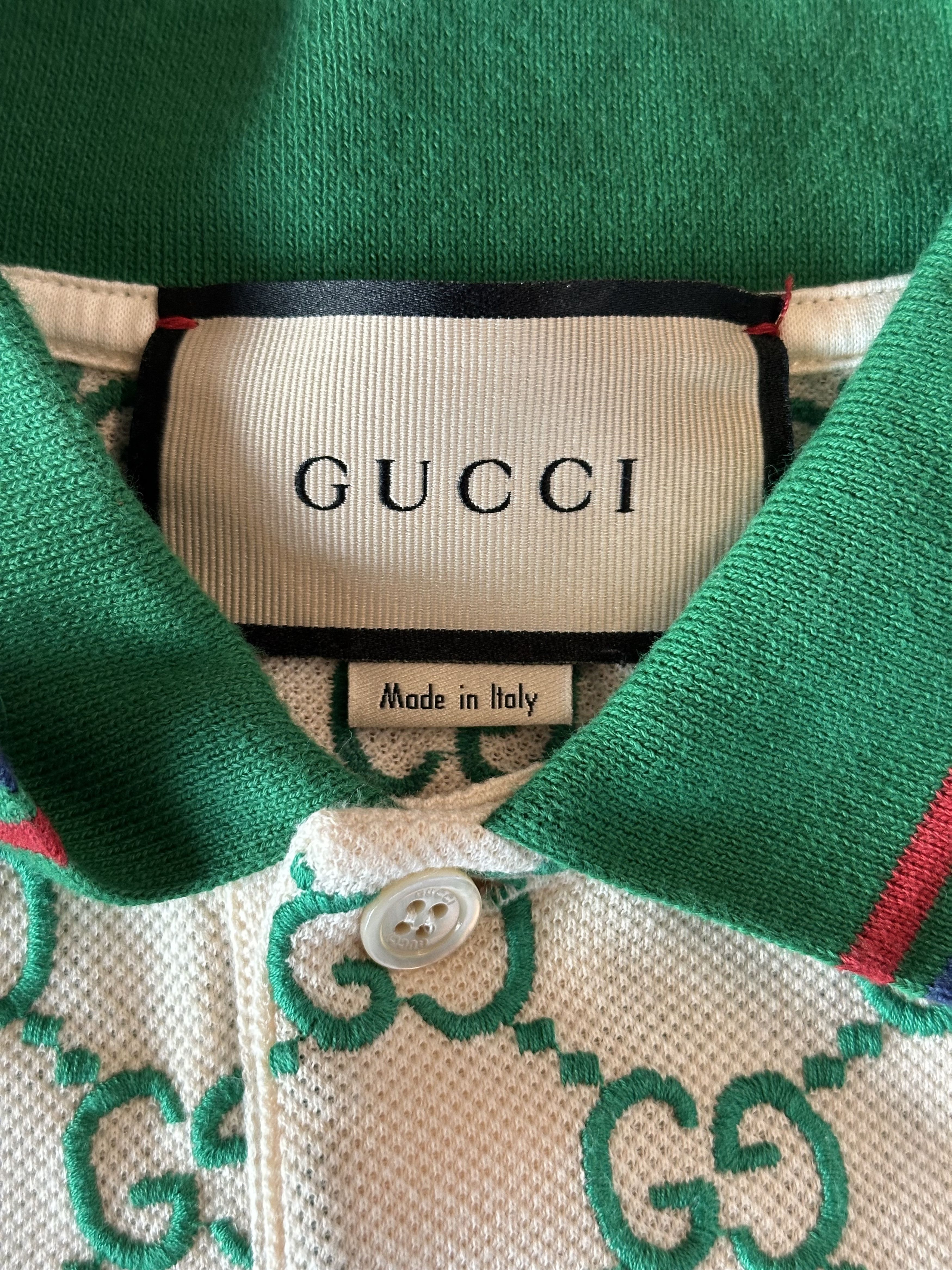 Gucci Gucci White & Green GG Monogram Polo T-Shirt Size US S / EU 44-46 / 1 - 3 Thumbnail