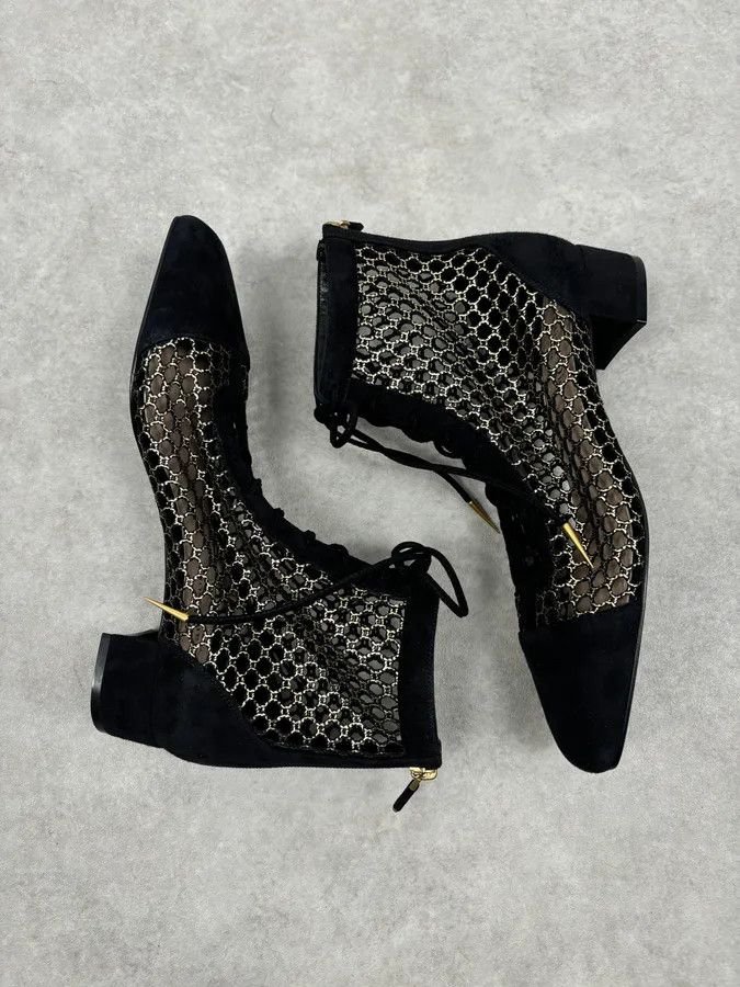 Dior 2000s Christian Dior Naughtily Black Spike Aglet Lace-Up Ankle Boots Size US 8 / IT 38 - 6 Thumbnail