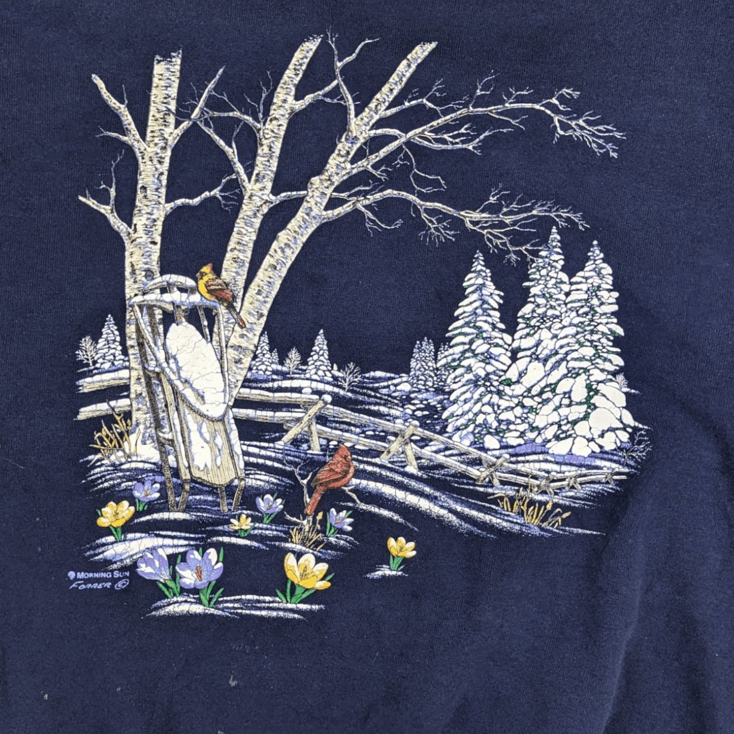 Vintage Vintage 90's MORNING SUN Forrer Winter Bird Graphic Jumper Size US L / EU 52-54 / 3 - 5 Thumbnail