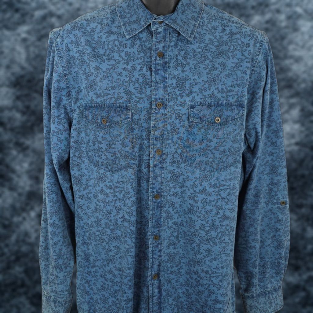 Mossimo Mossimo Floral Shirt Mens Medium Blue Flowers All Over Print Roll Sleeves Size US M / EU 48-50 / 2 - 1 Thumbnail